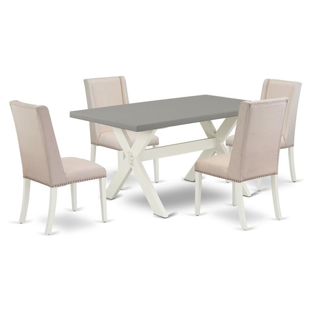 East West Furniture X096Fl201-5 5 Piece Modern Dining Table Set Includes A Rectangle Wooden Table With X-Legs And 4 Cream Linen Fabric Upholstered Chairs, 36X60 Inch, Multi-Color